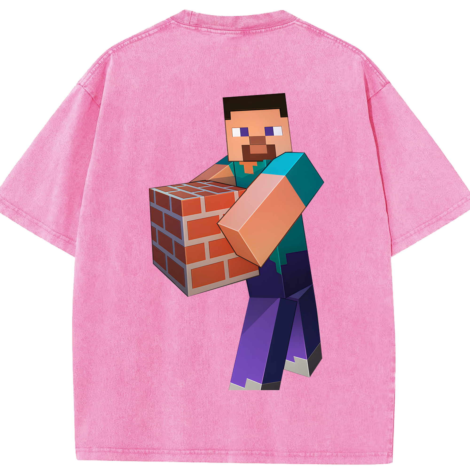 （画像用） マインクラフト ブロックの世界 Minecraft MC Block world 綿100% ヴィンテージ風 半袖Tシャツ（背面プリント）